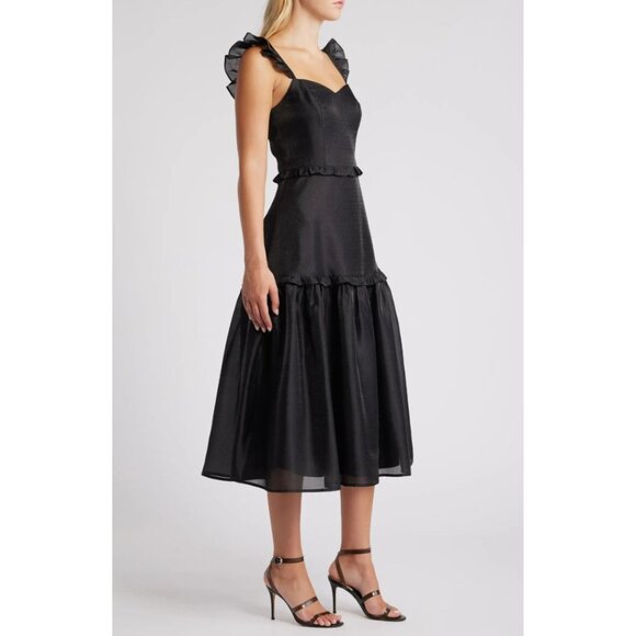 NWT LULUS Effervescent Aesthetic Tiered Cocktail Tiered Midi Dress Black Medium - Picture 6 of 11